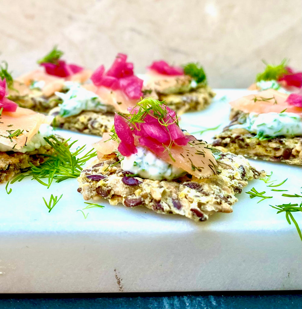 Cult Crackers - HOLIDAY APPETIZERS  Cult Crackers with Crème Fraîche and Gravlax
